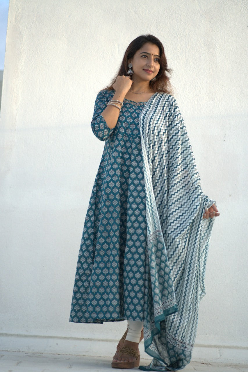 Aqua Blue Jaipuri Anarkali