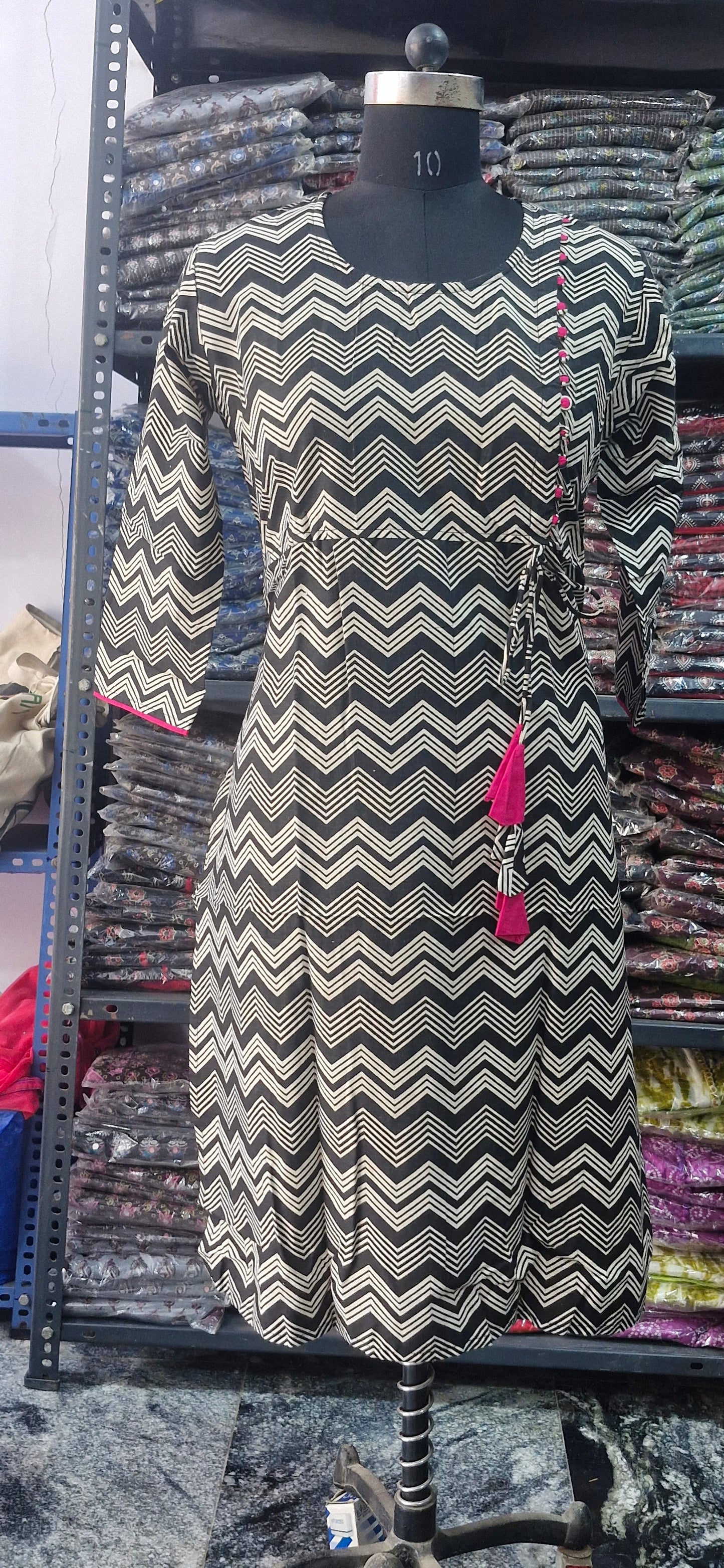 Black and white leharia kurta