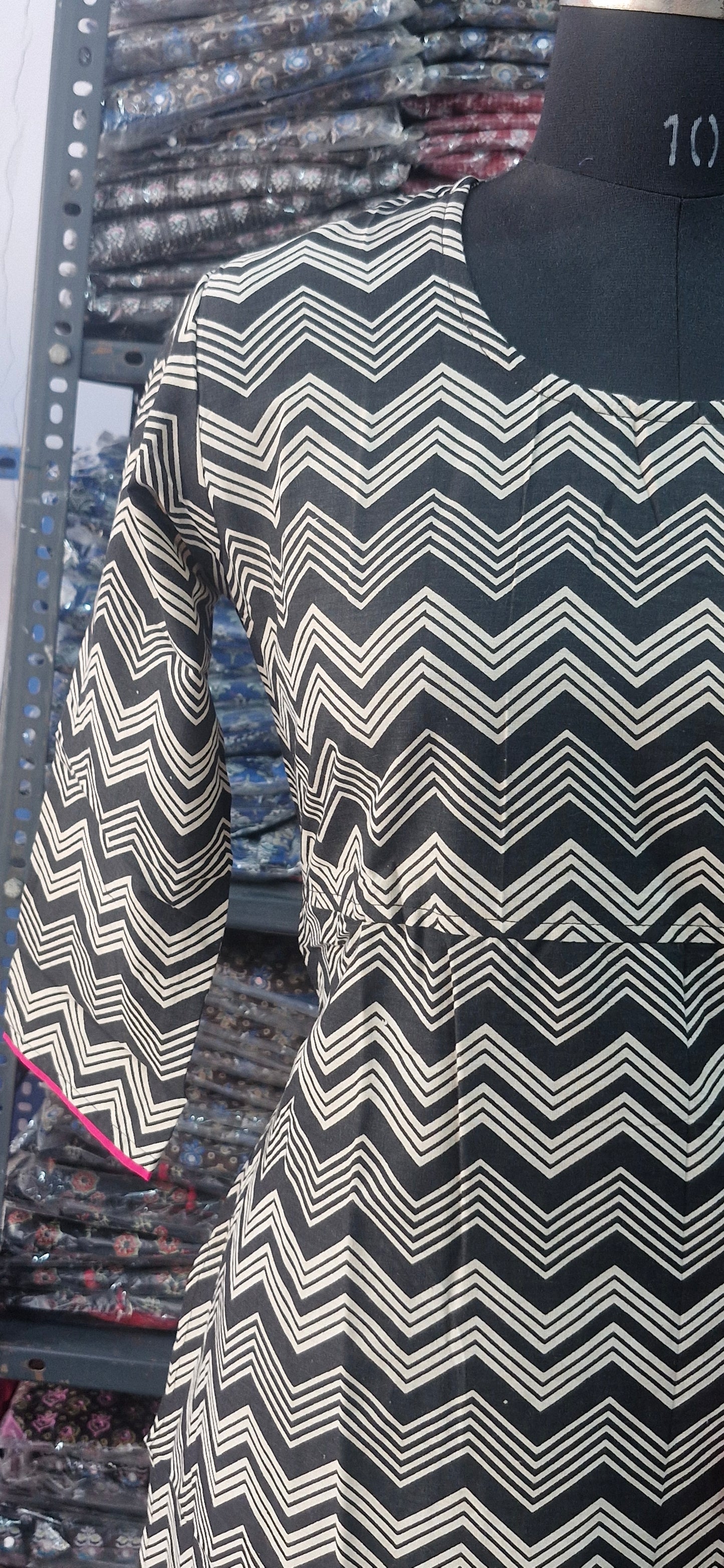 Black and white leharia kurta