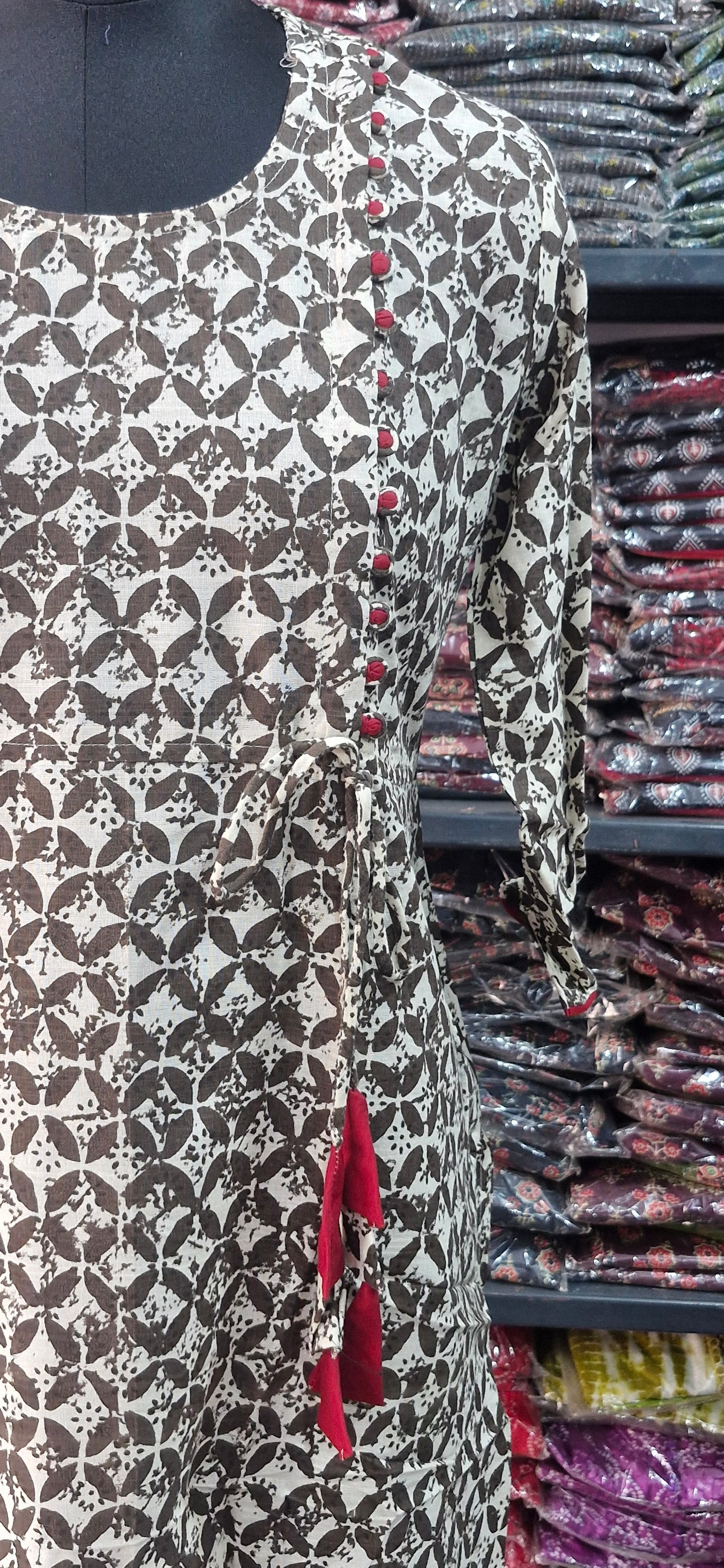 White and brown tassel kurta