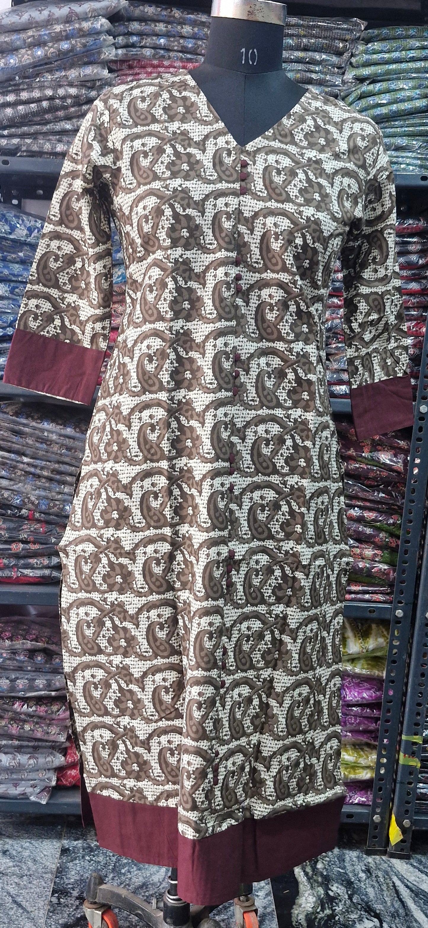 White and brown Floral kurta