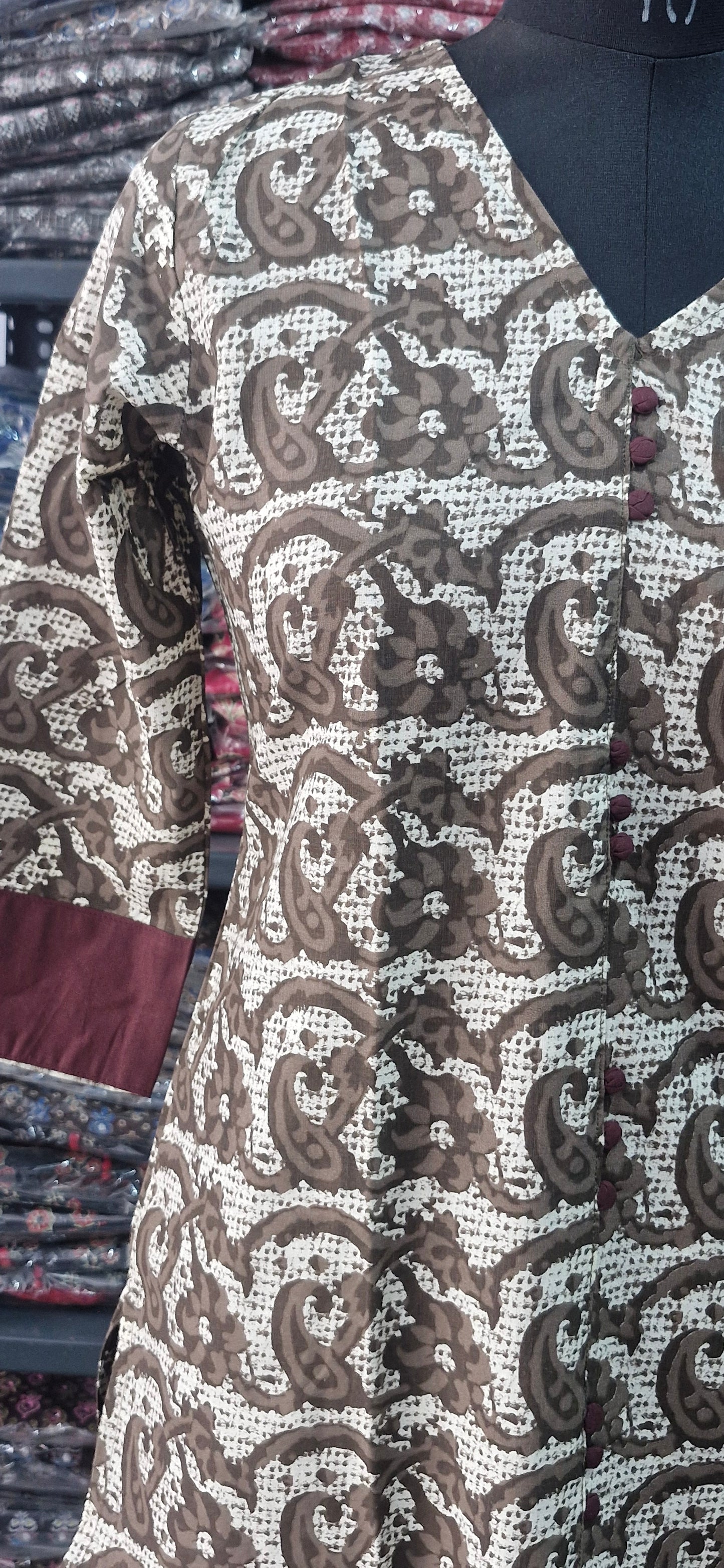 White and brown Floral kurta