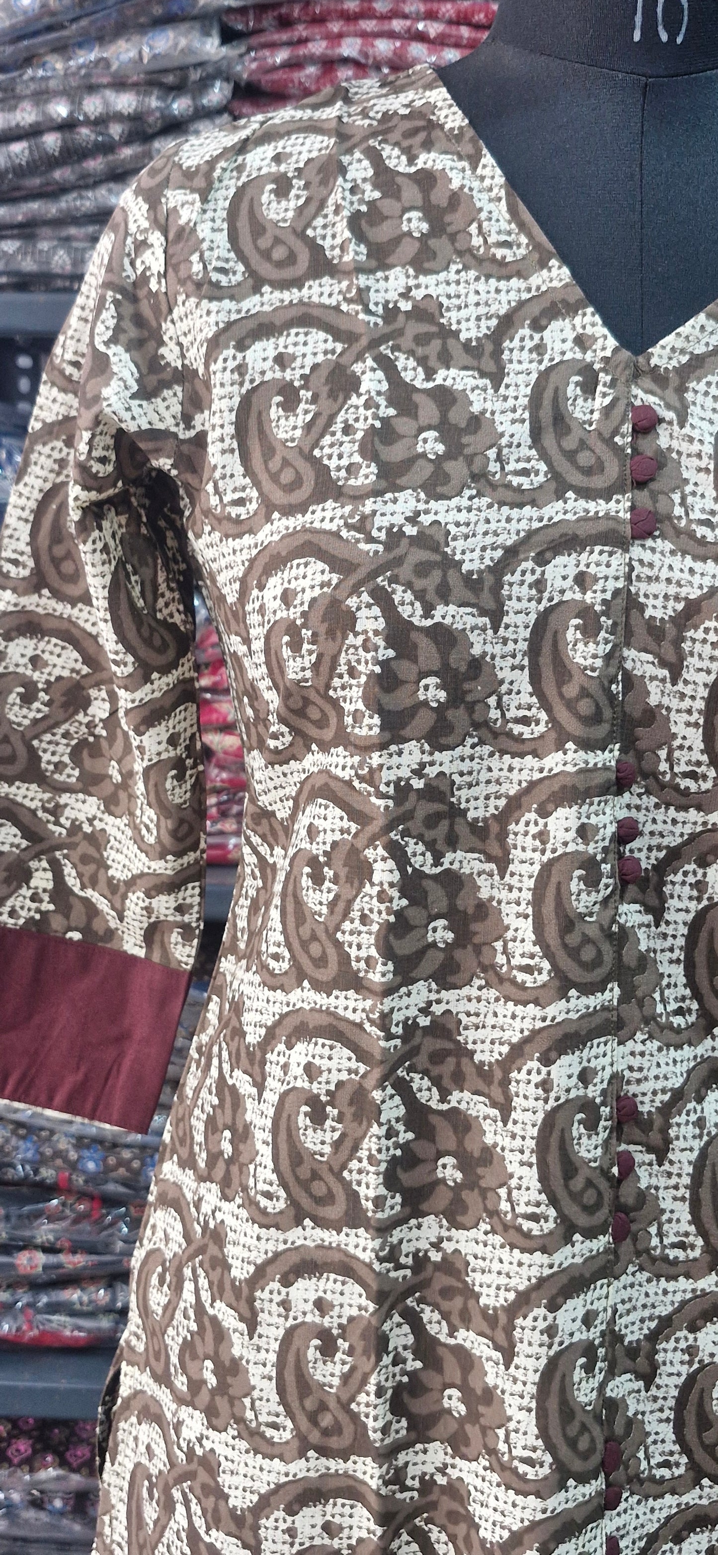 White and brown Floral kurta
