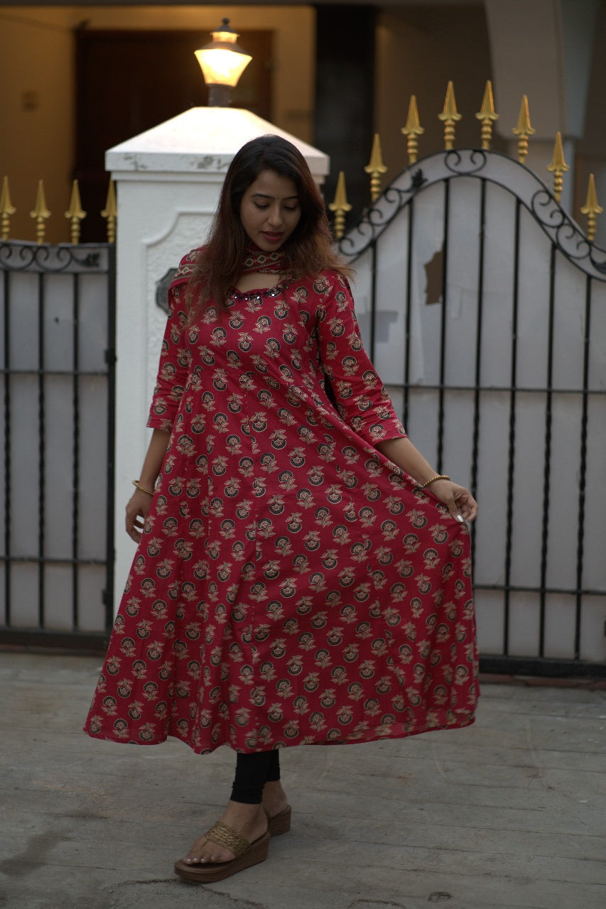 Red Jaipuri Anarkali