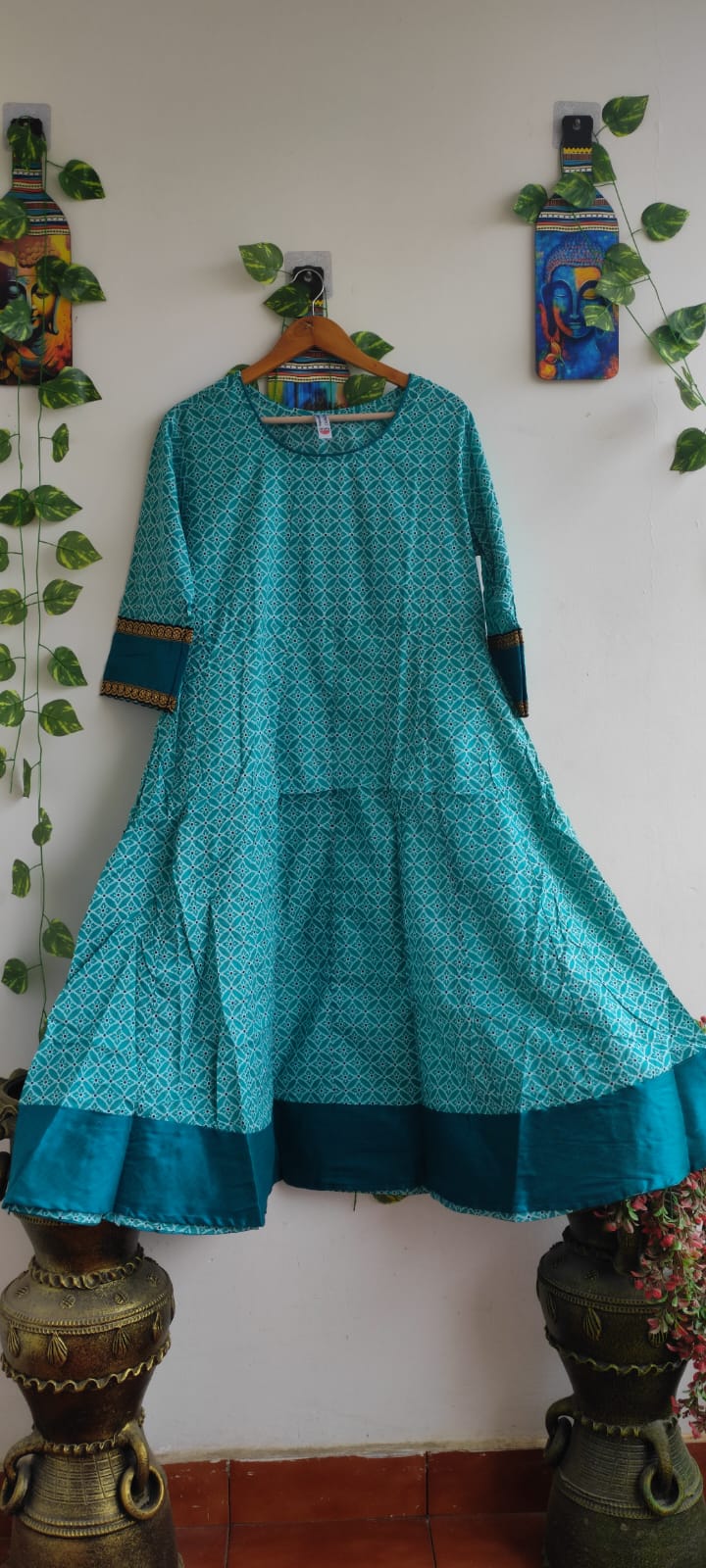 Sea green & white Jaipuri Anarkali