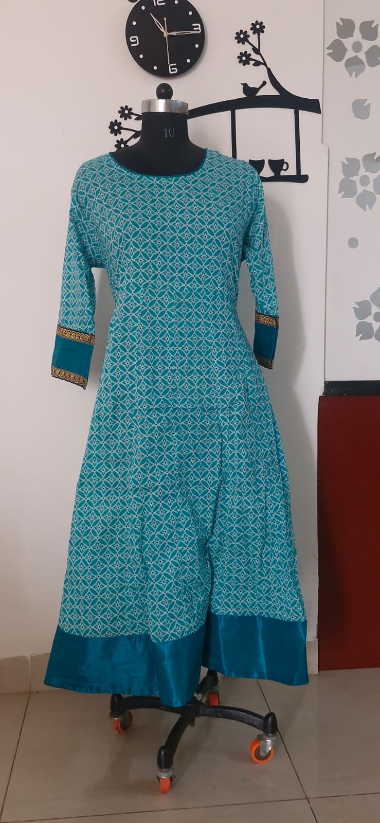 Sea green & white Jaipuri Anarkali