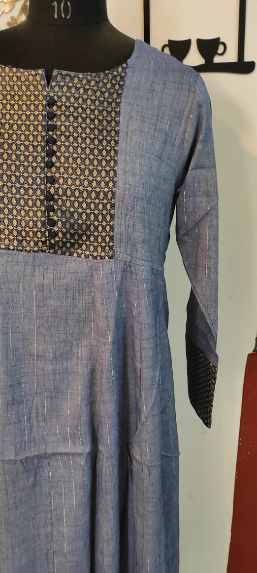 Blueish Grey Zari Anarkali
