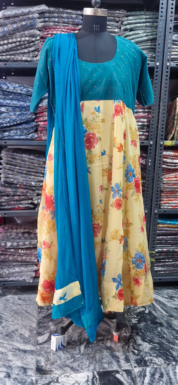 Lime and aqua Anarkali