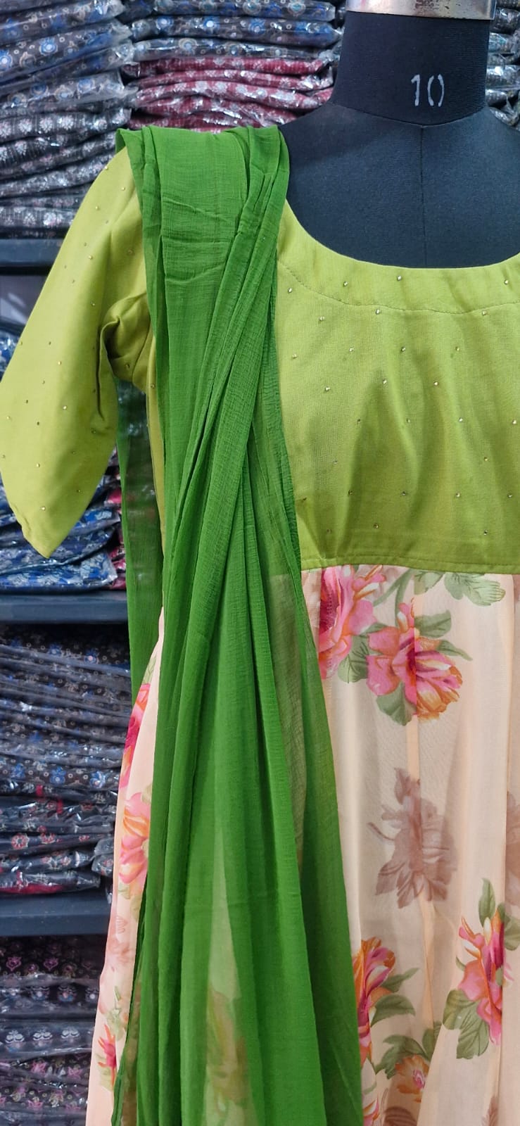 Peach and Olive Anarkali