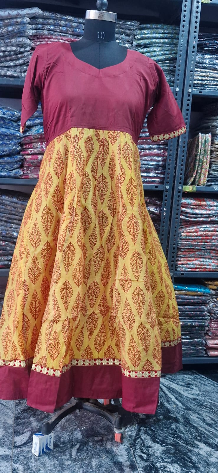 Mango Yellow and Marron Anarkali