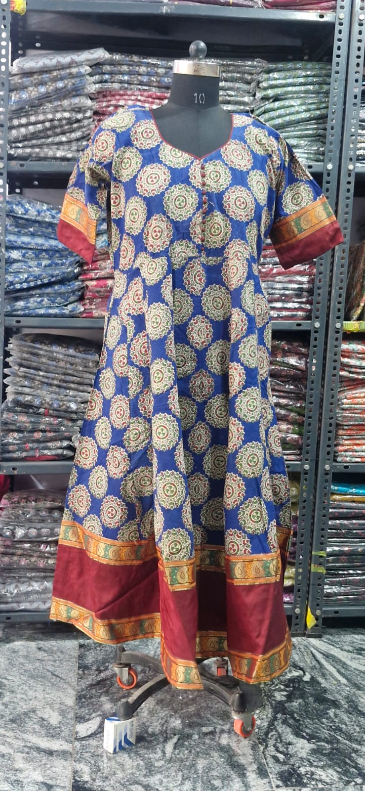 Blue and Marron kalamkari Anarkali