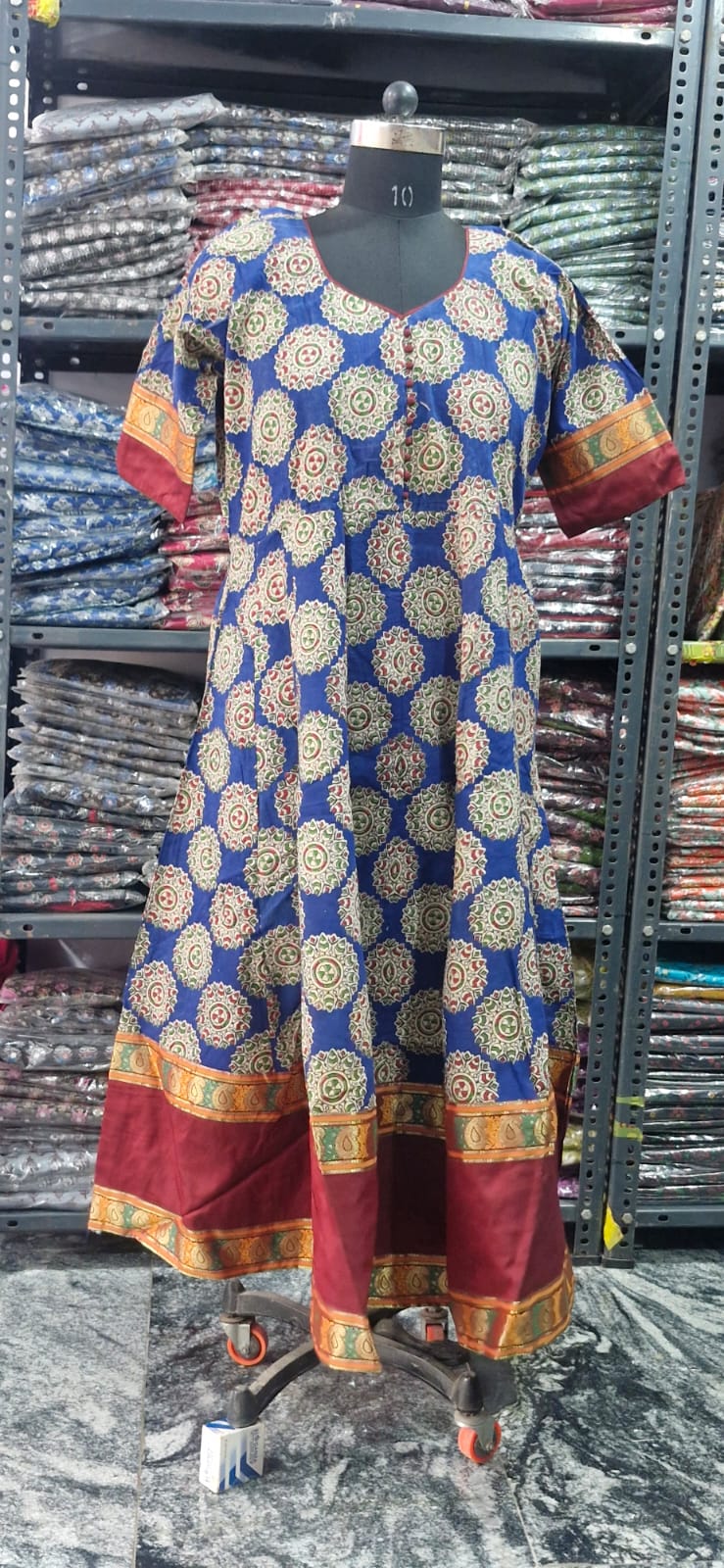 Blue and Marron kalamkari Anarkali