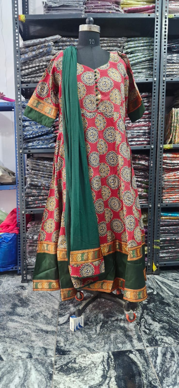 Rustic Brick and Green kalamkari Anarkali