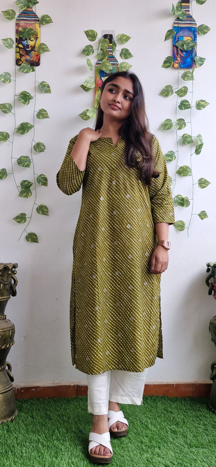 Light olive lehariya kurta