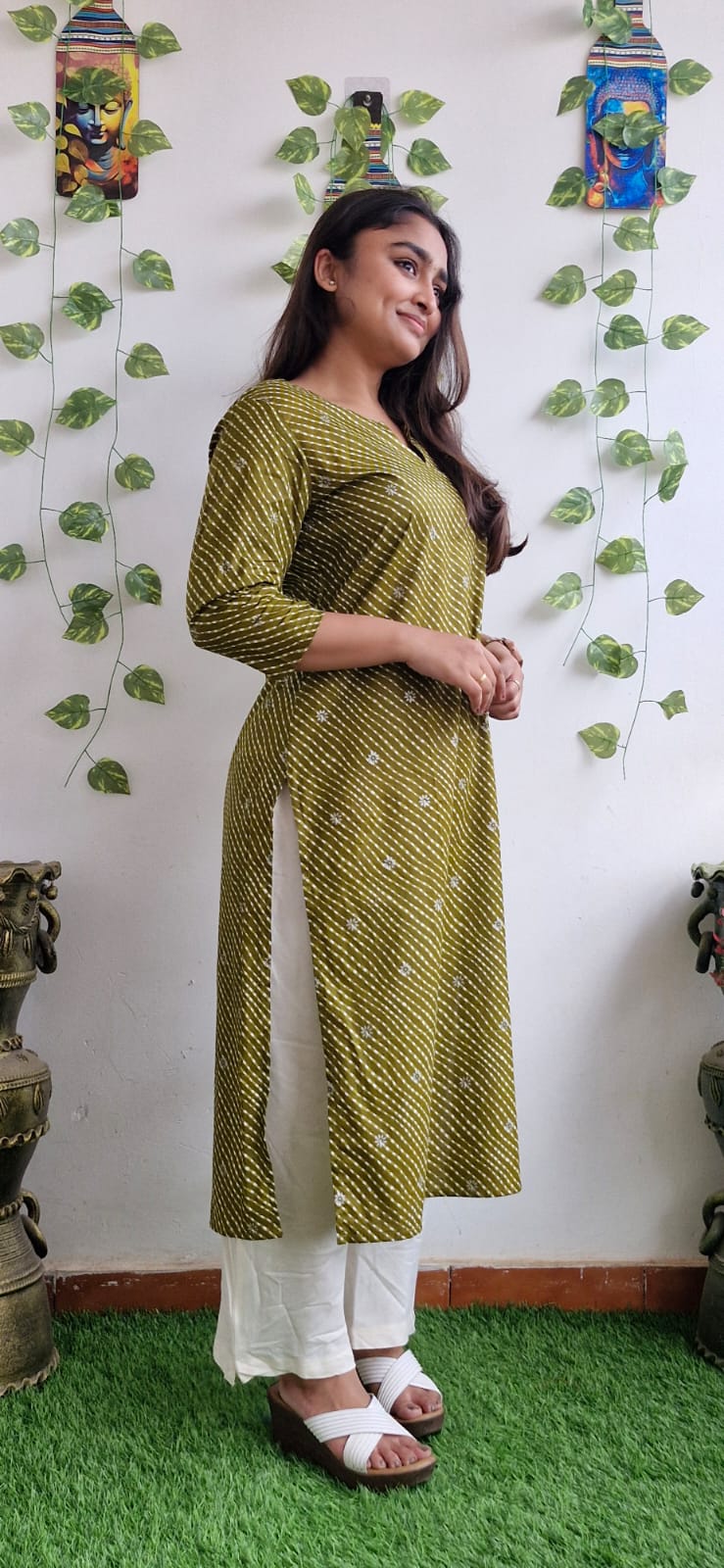 Light olive lehariya kurta