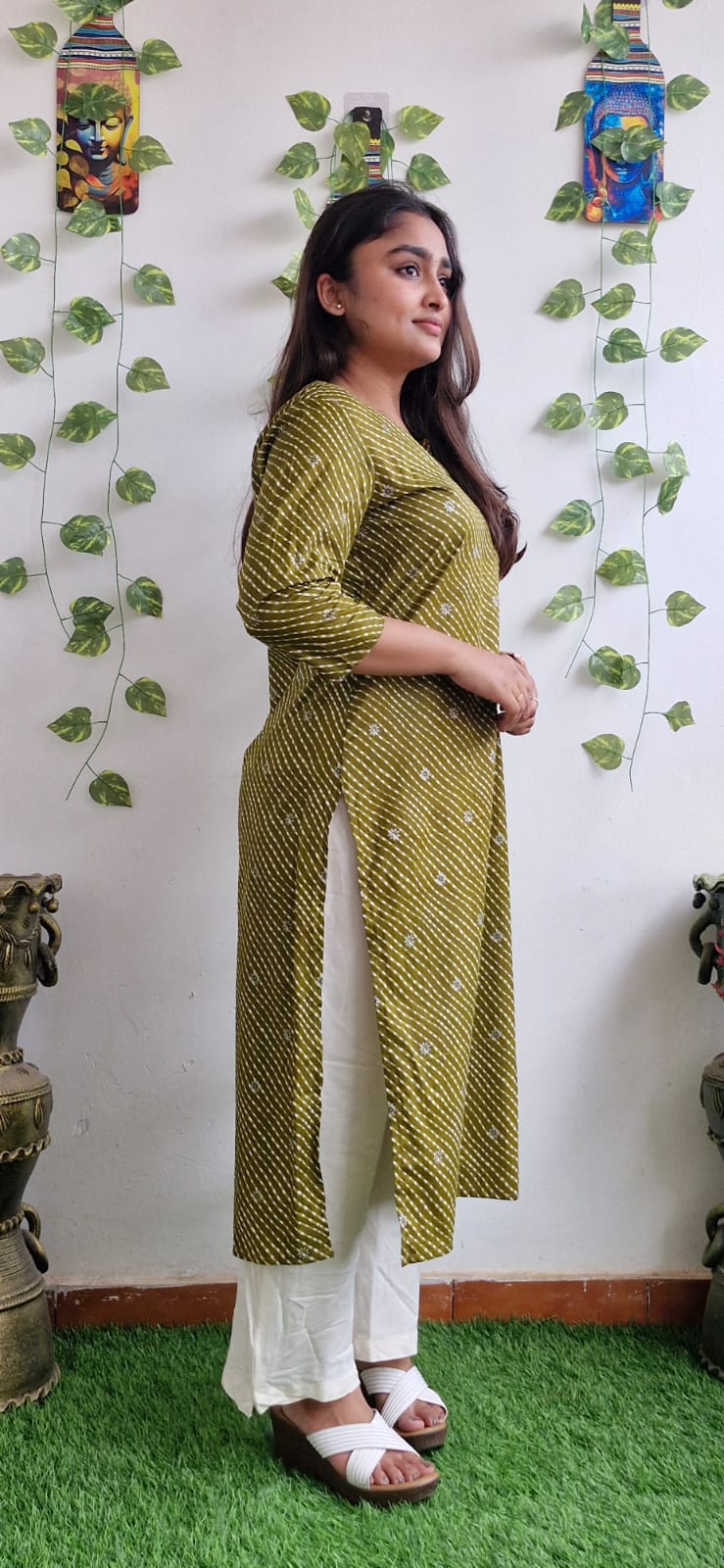 Light olive lehariya kurta