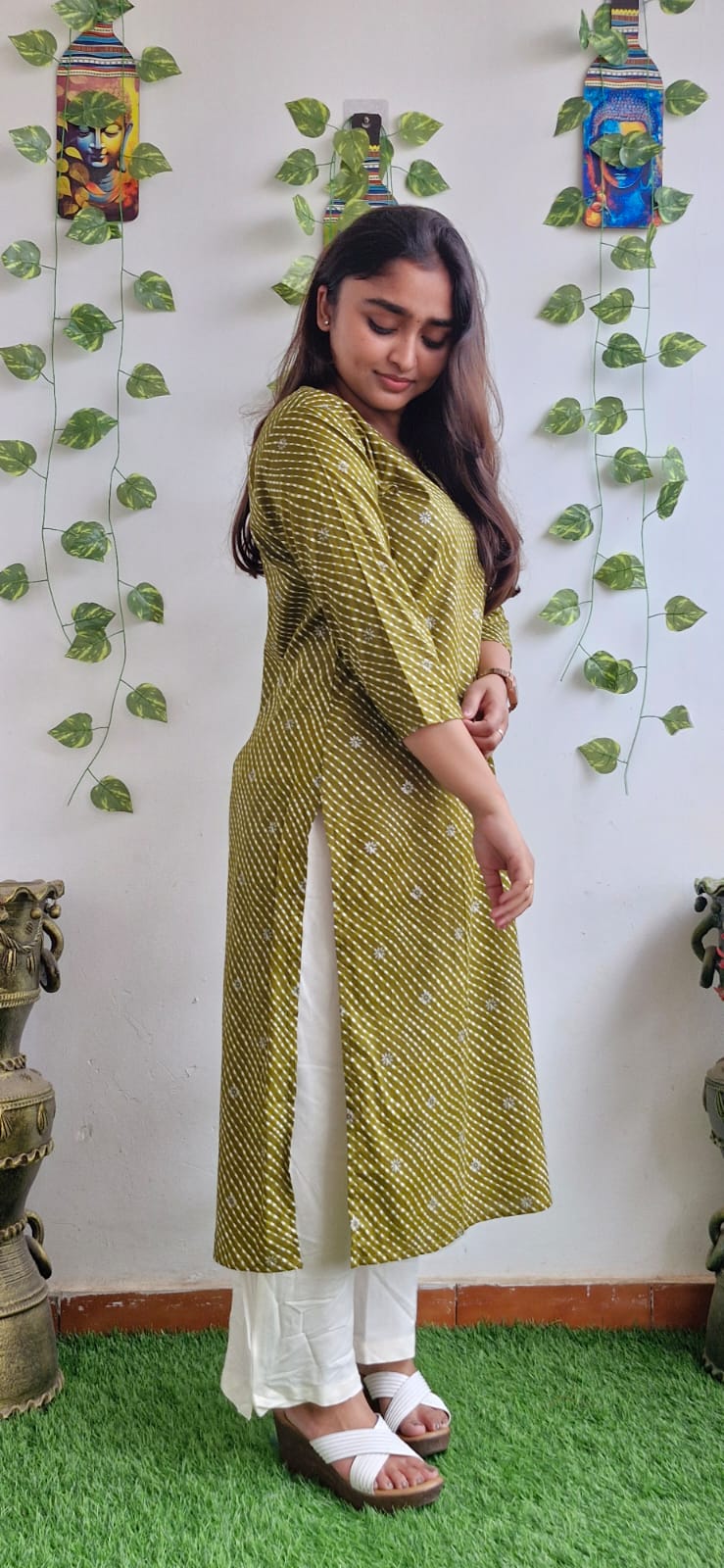Light olive lehariya kurta
