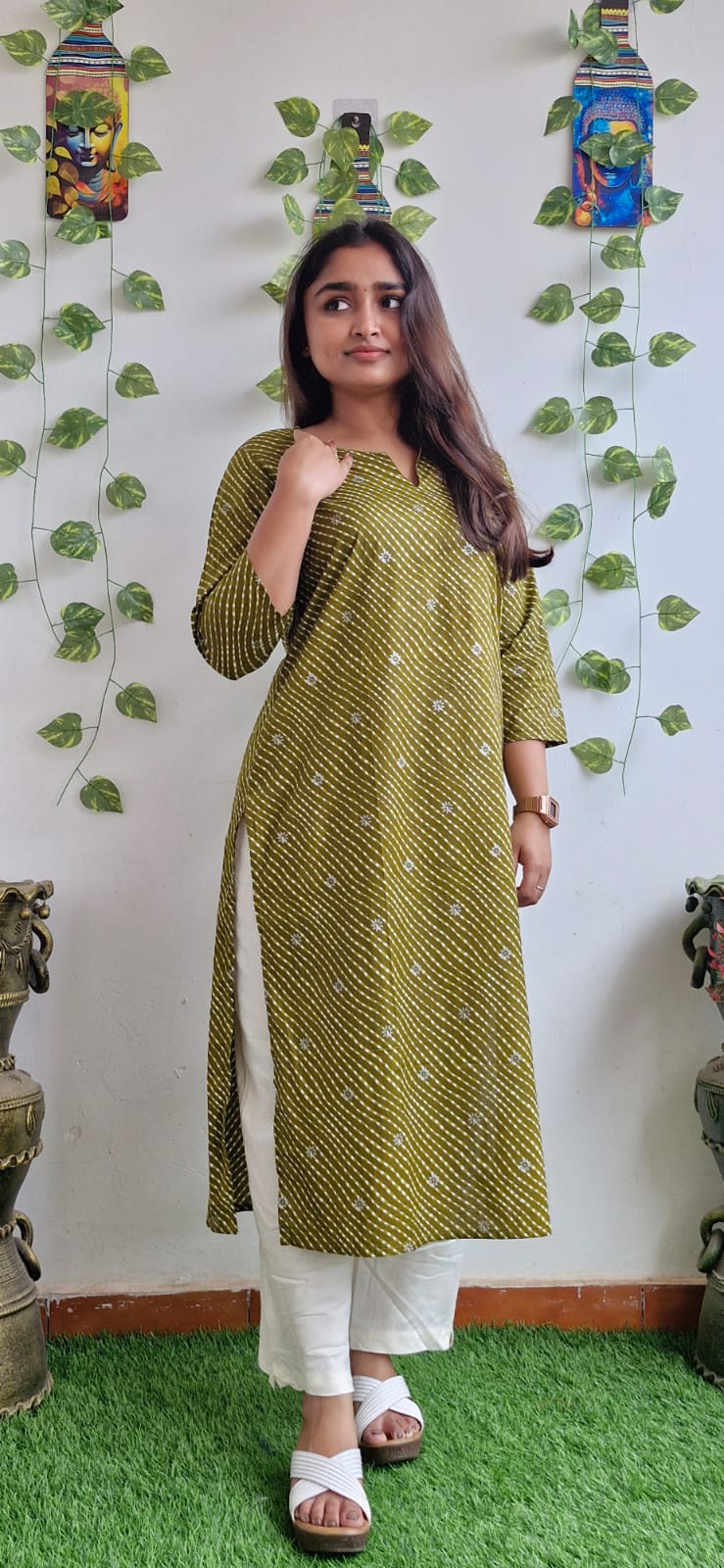 Light olive lehariya kurta