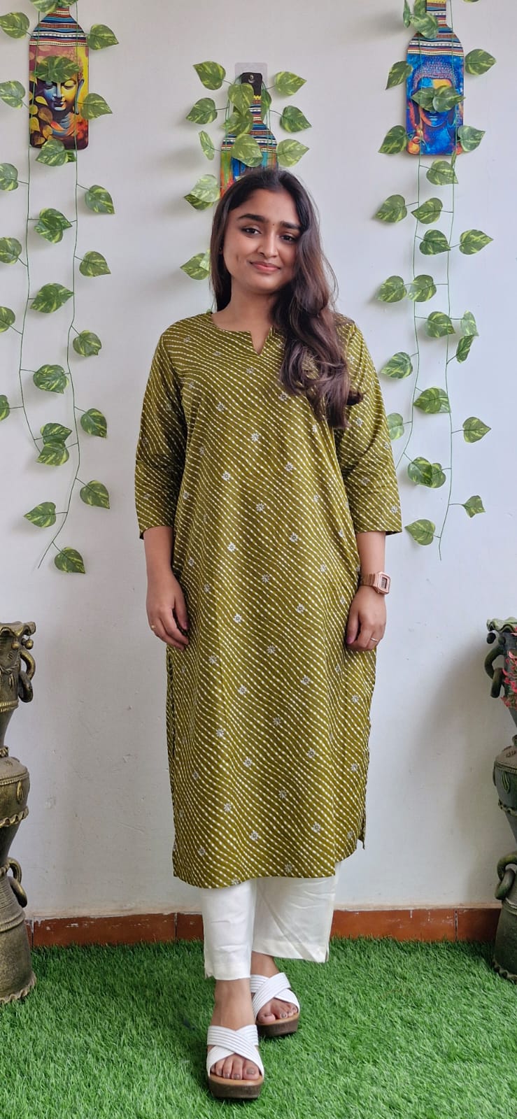 Light olive lehariya kurta