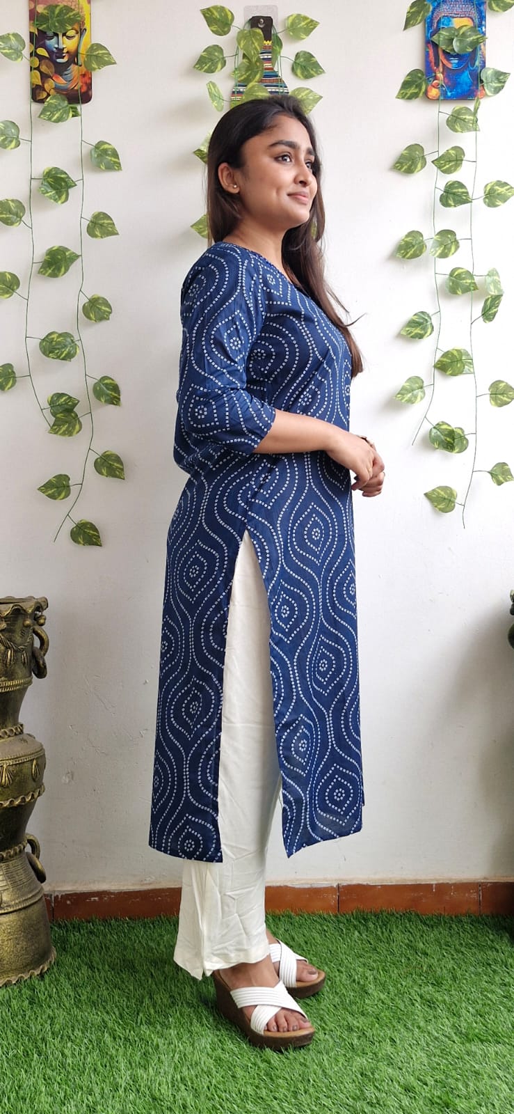 Indigo Bandhini mirror work kurta
