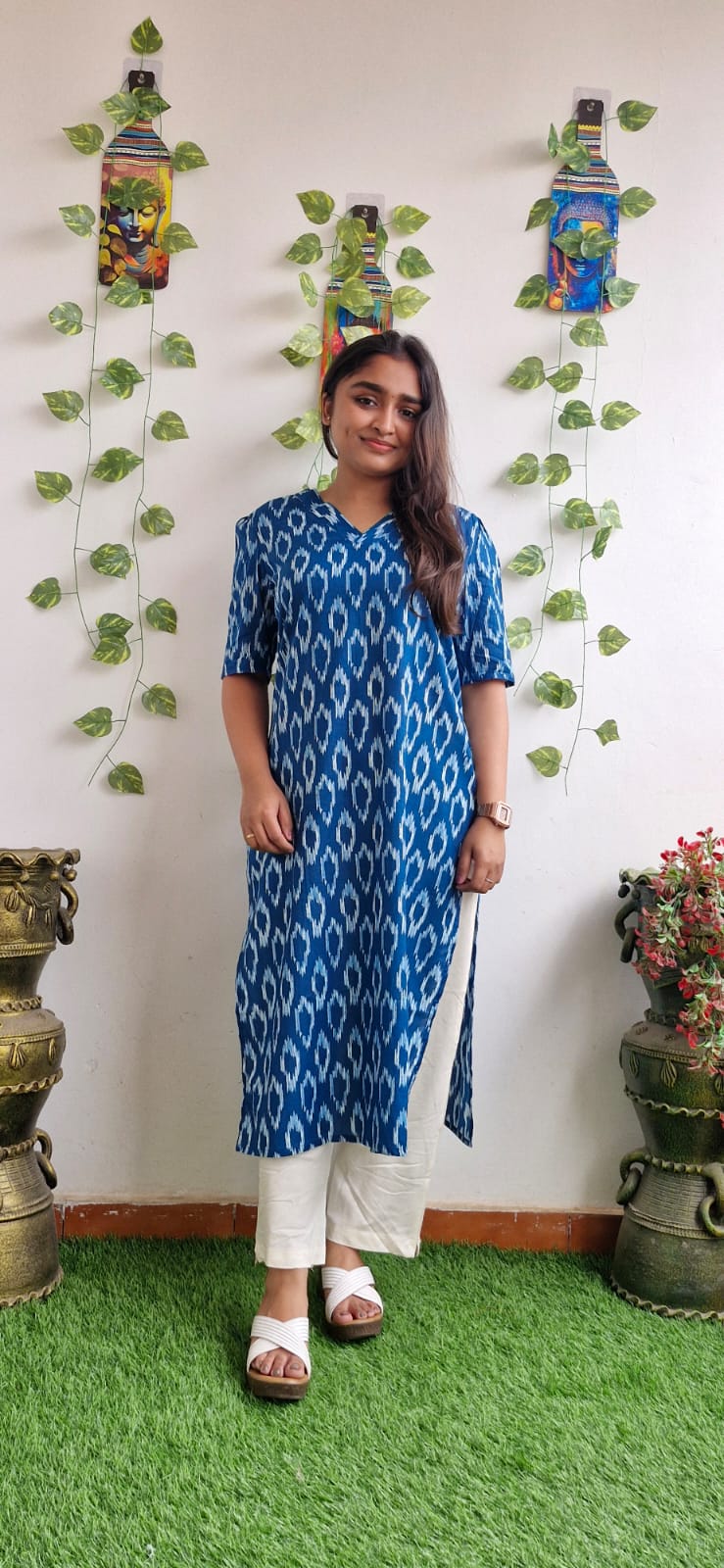 Indigo Geometric printed kurta