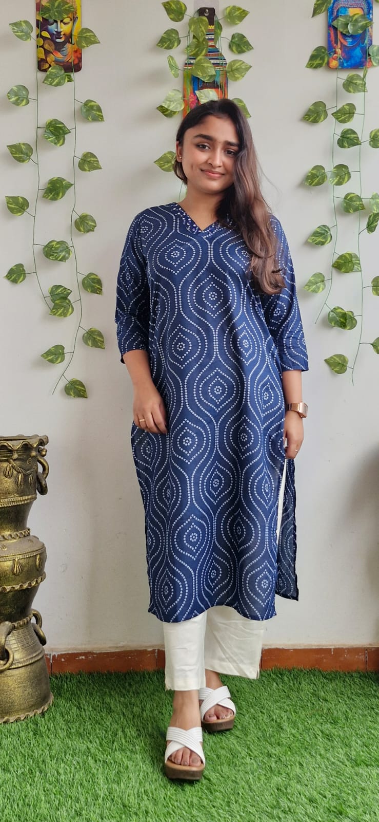 Indigo Bandhini mirror work kurta