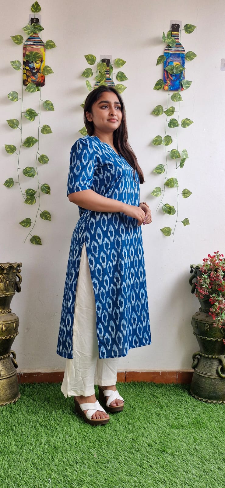 Indigo Geometric printed kurta