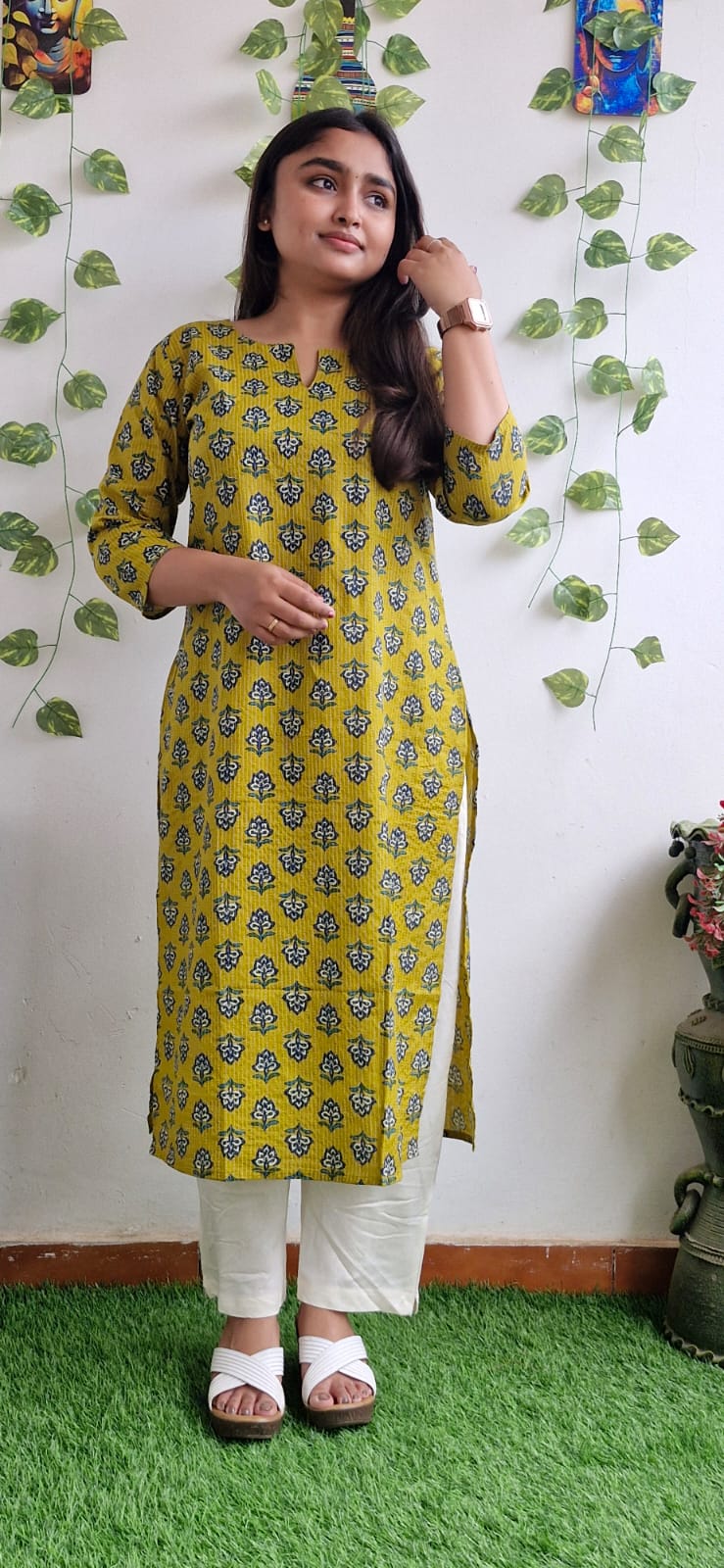 Mustard Kantha jaipuri floral