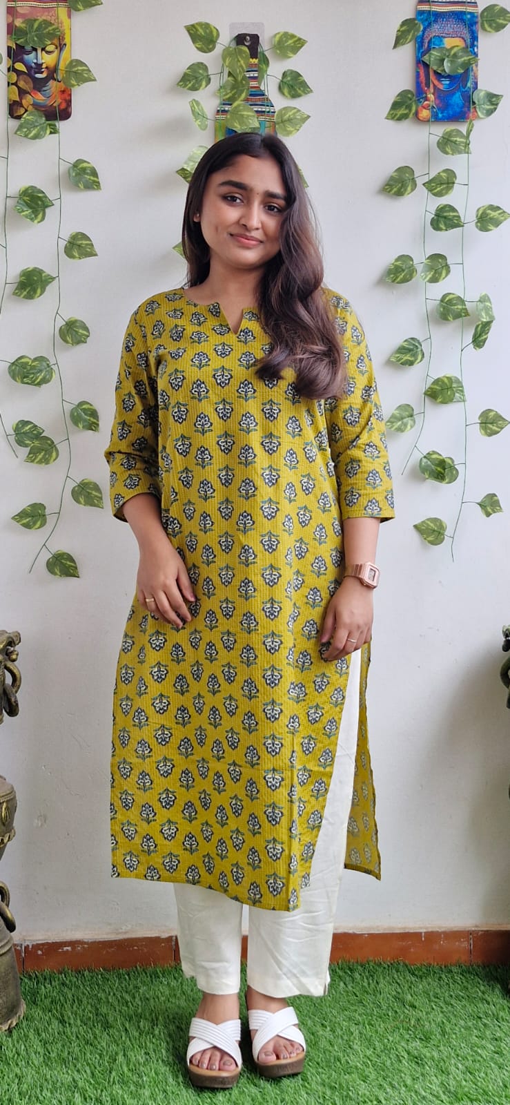 Mustard Kantha jaipuri floral