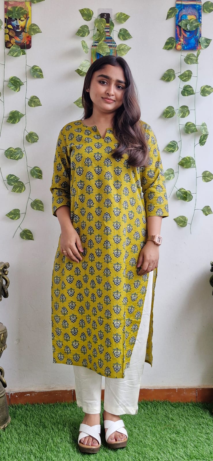 Mustard Kantha jaipuri floral