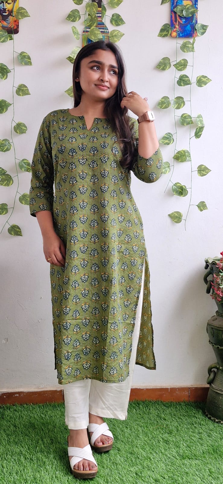 Olive Kantha jaipuri floral