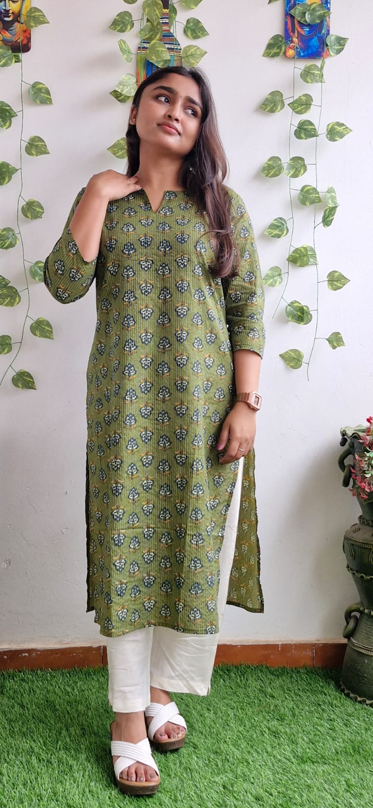 Olive Kantha jaipuri floral