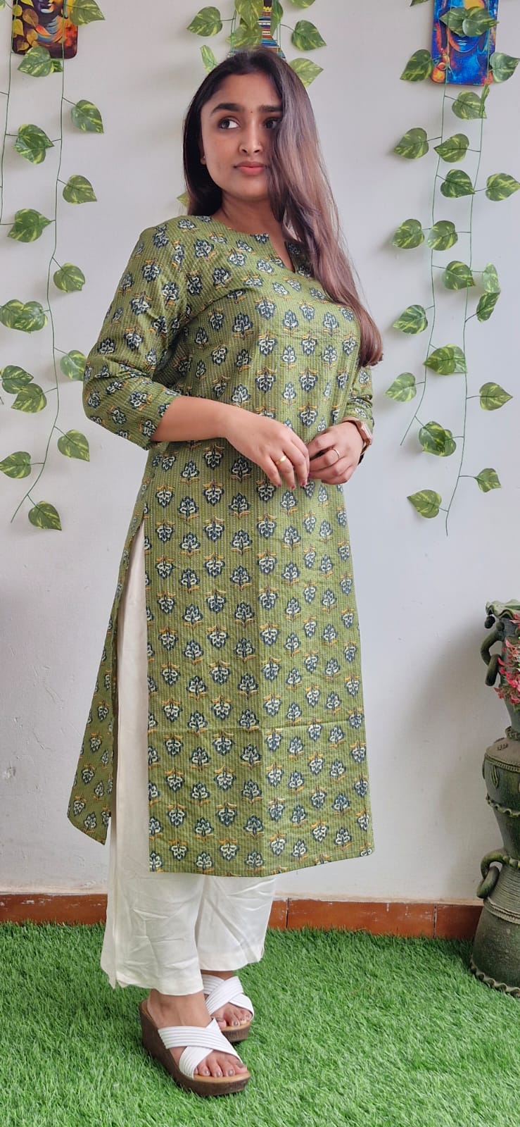 Olive Kantha jaipuri floral
