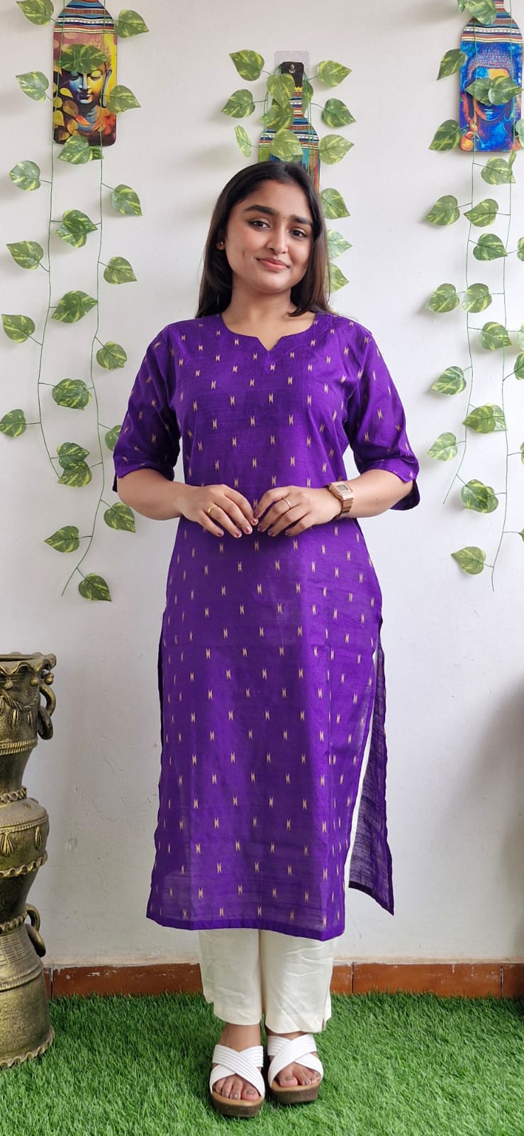 Violet zari semi silk kurta
