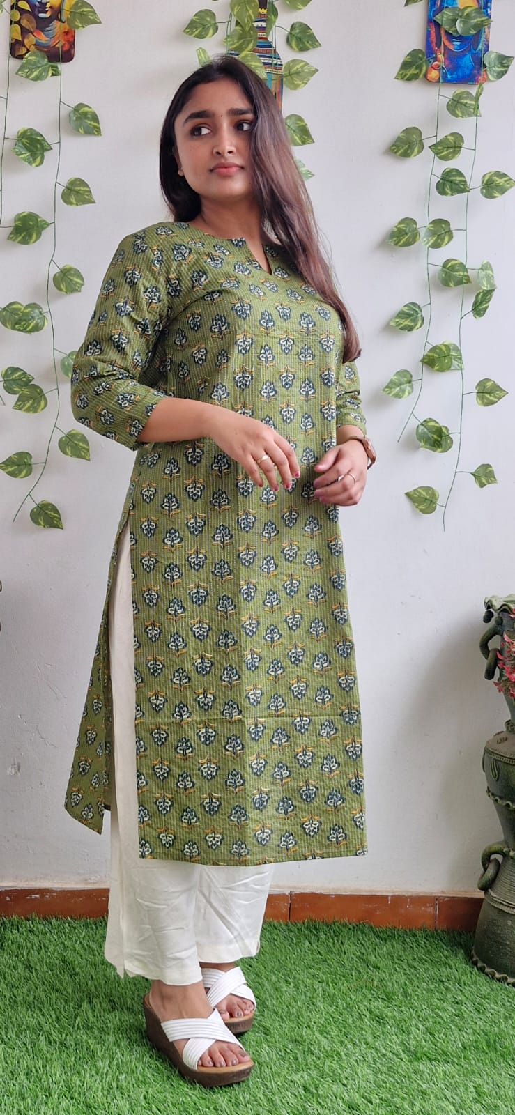 Olive Kantha jaipuri floral