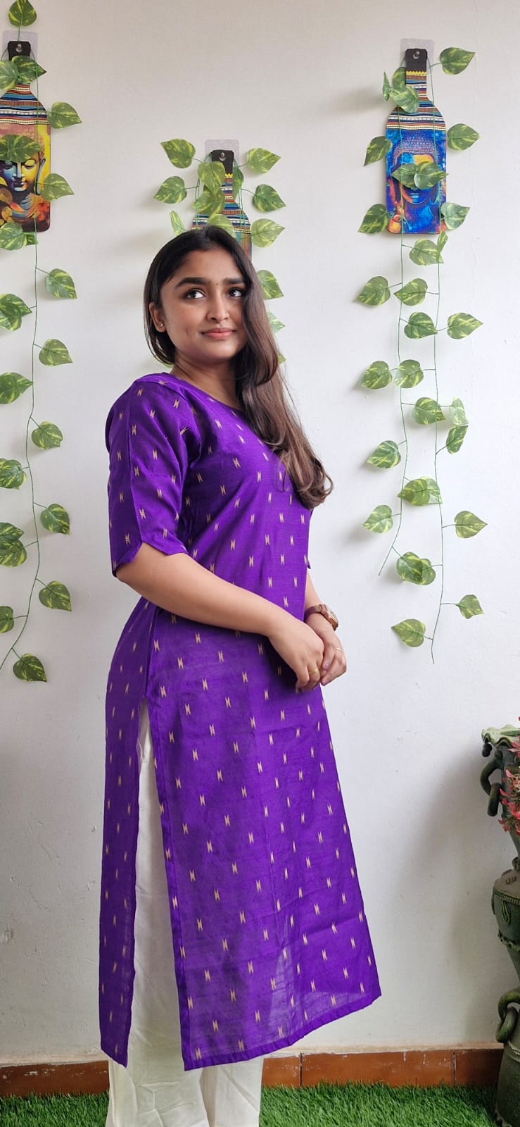 Violet zari semi silk kurta