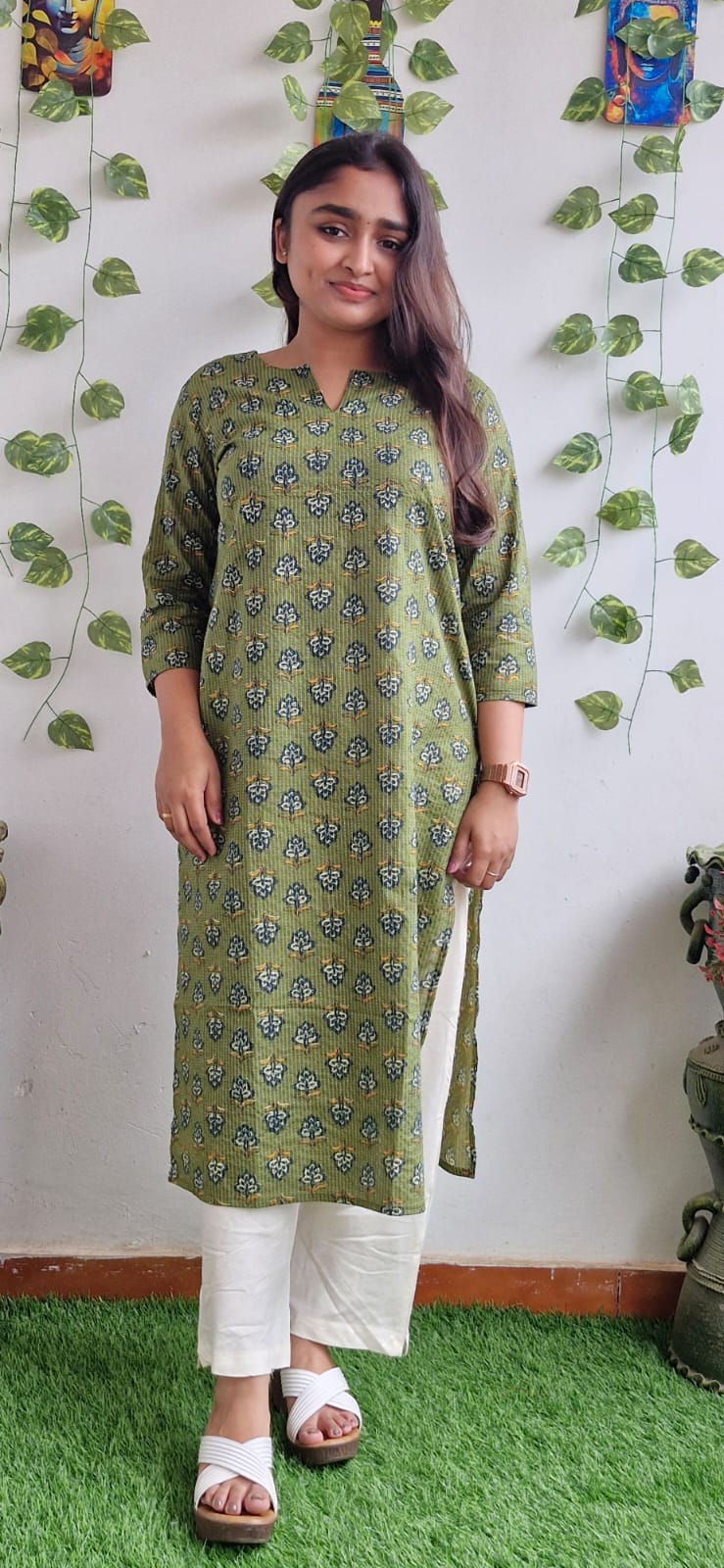 Olive Kantha jaipuri floral