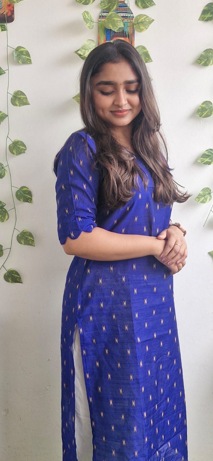 Blue zari semi silk kurta