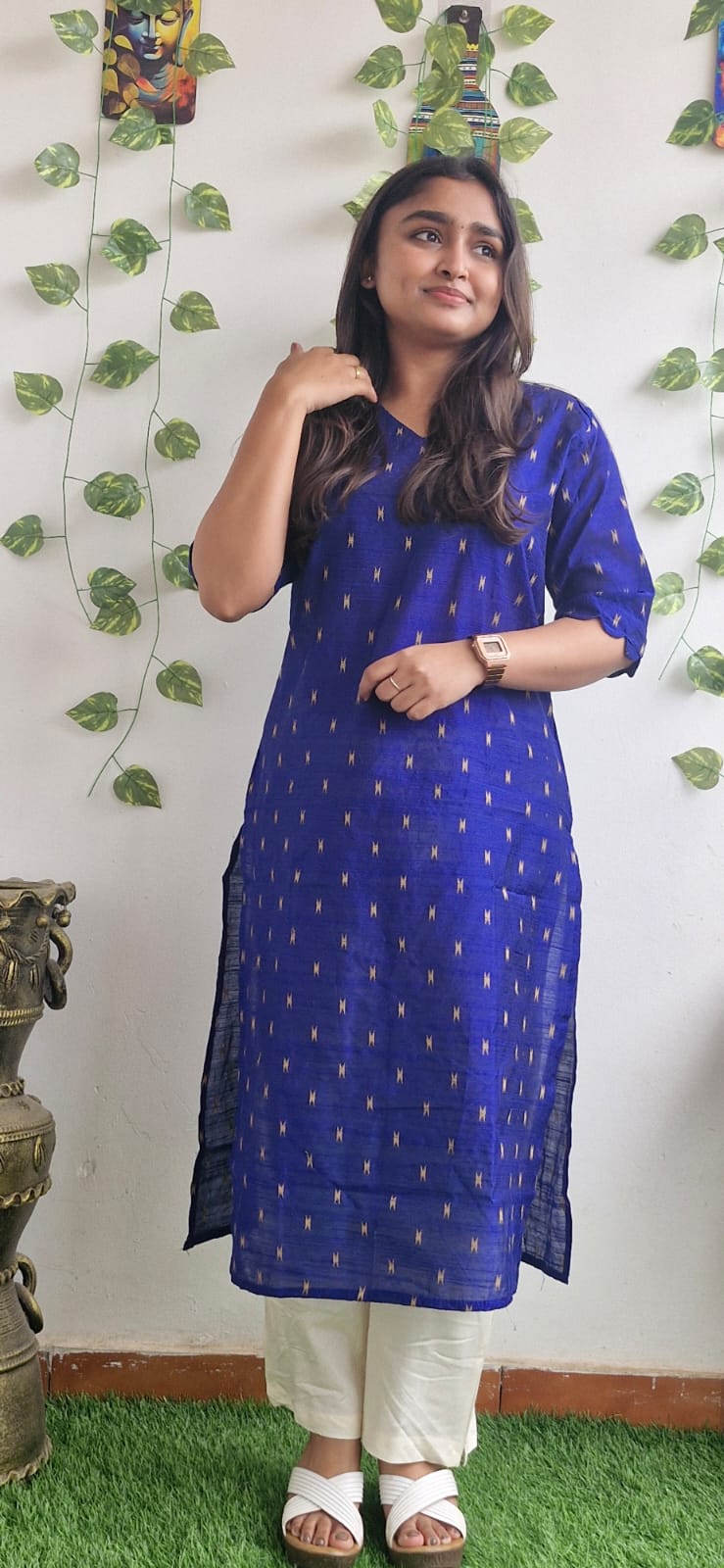 Blue zari semi silk kurta