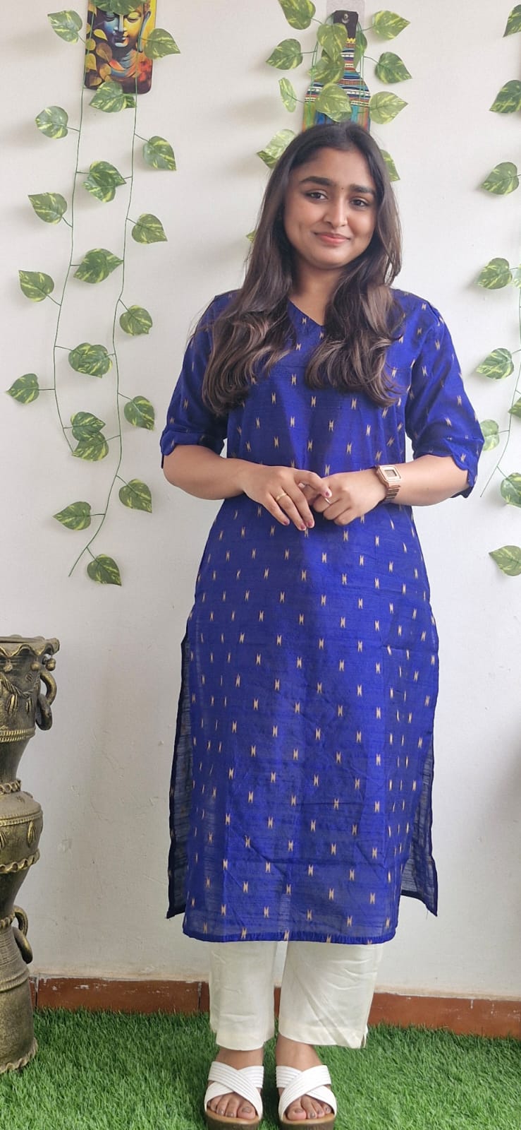Blue zari semi silk kurta