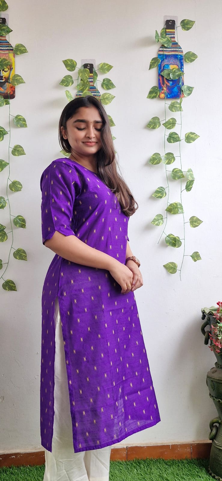 Violet zari semi silk kurta