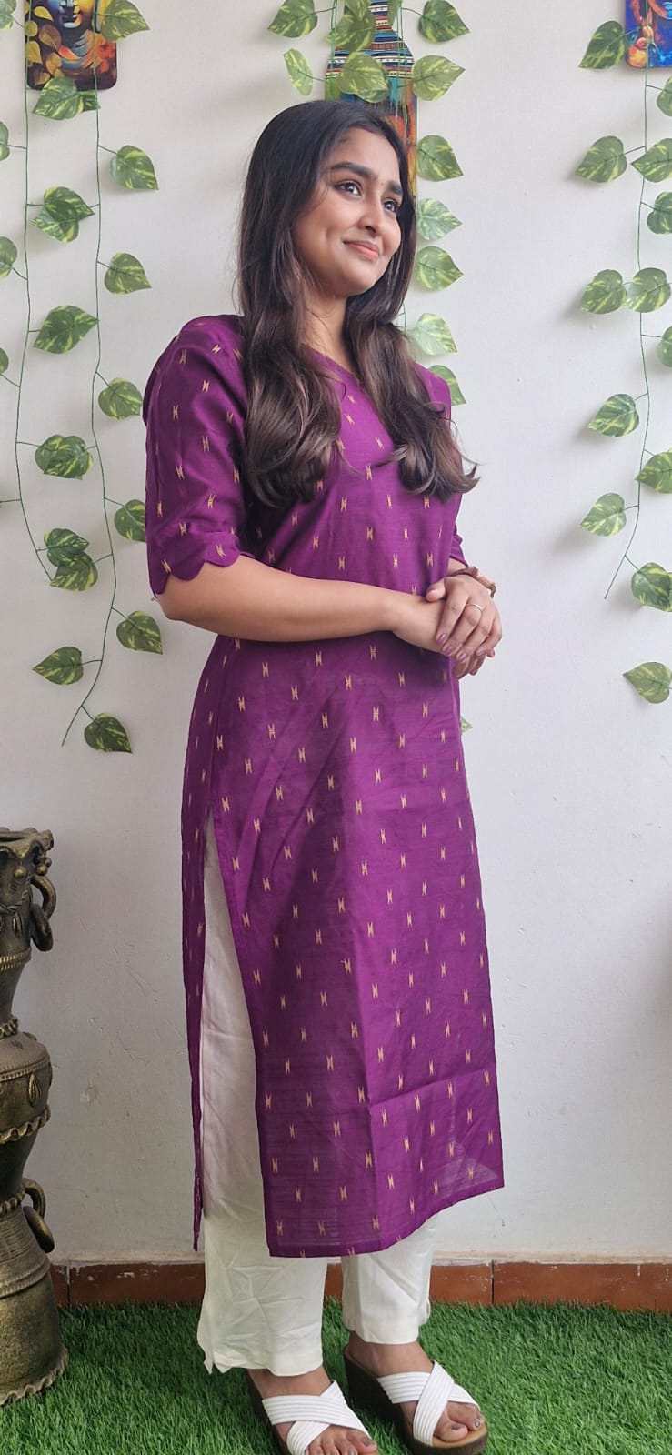 Wine zari semi silk kurta