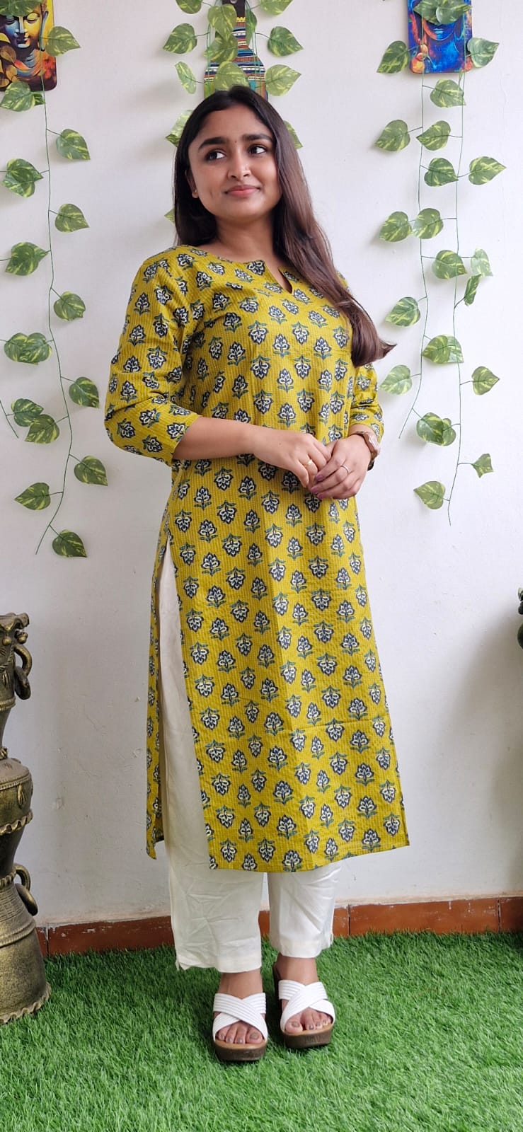 Mustard Kantha jaipuri floral
