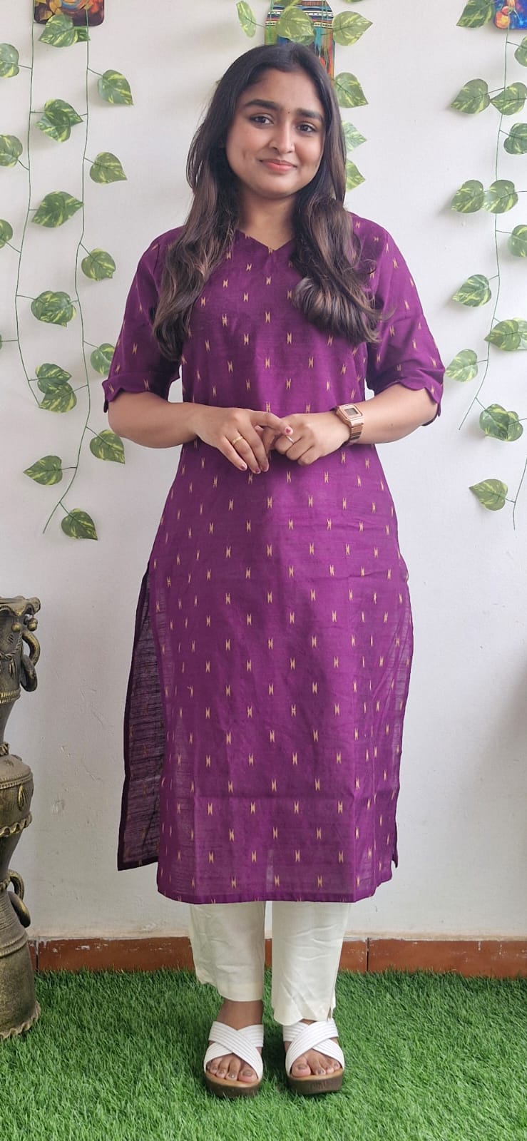 Wine zari semi silk kurta