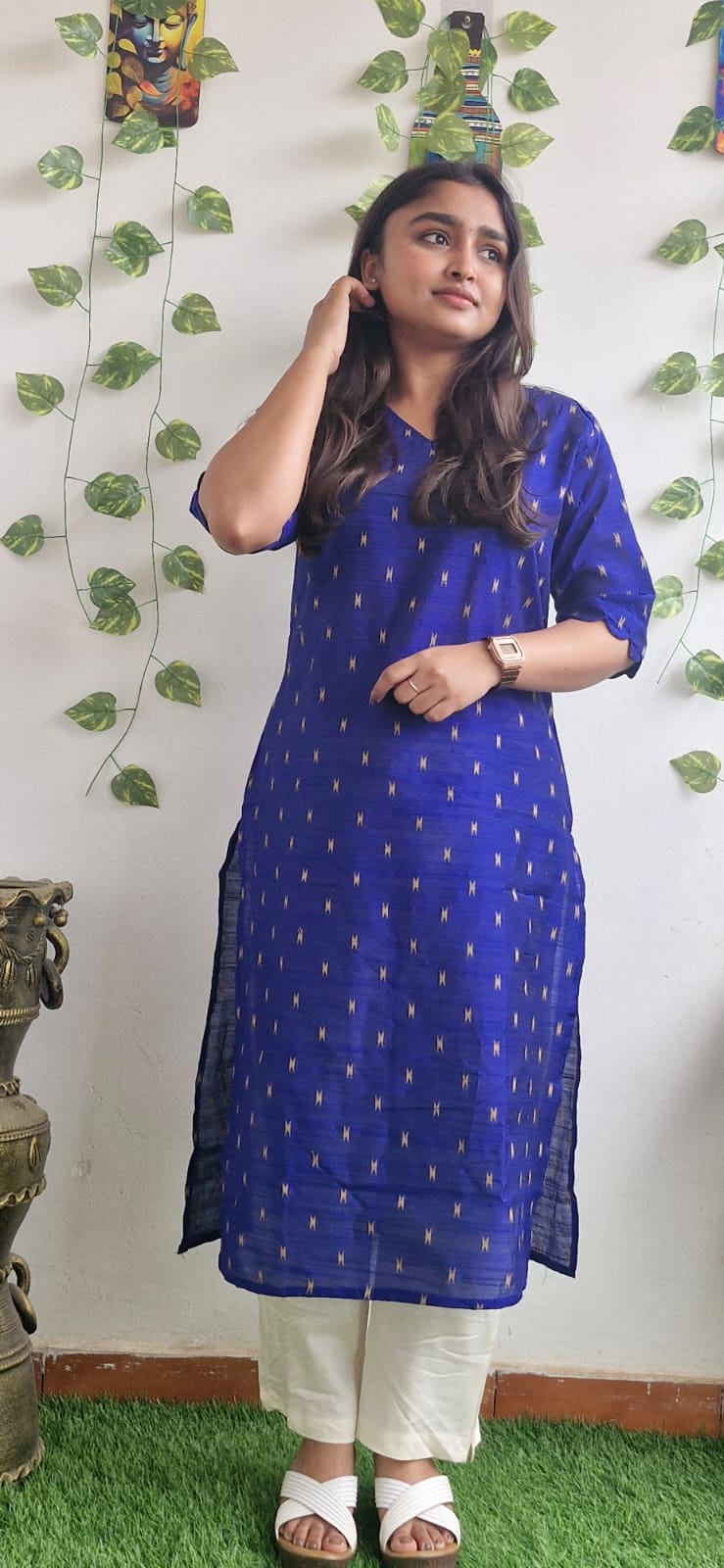 Blue zari semi silk kurta