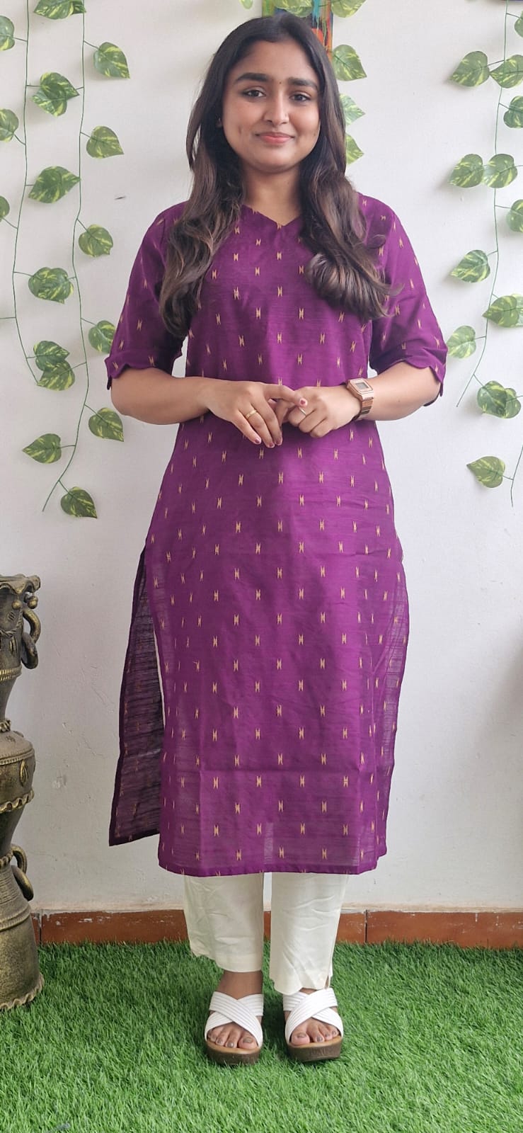 Wine zari semi silk kurta