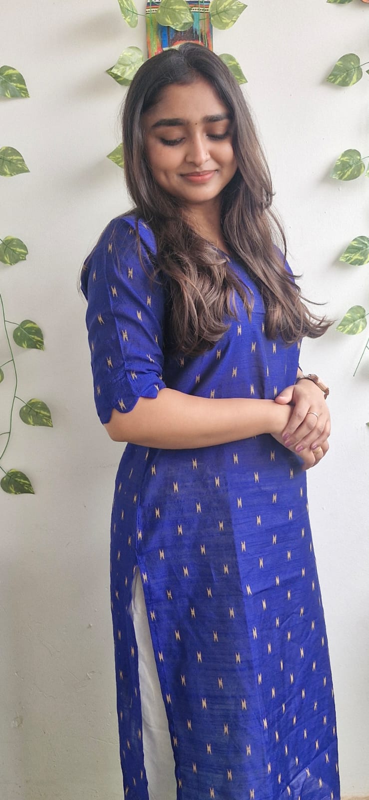 Blue zari semi silk kurta
