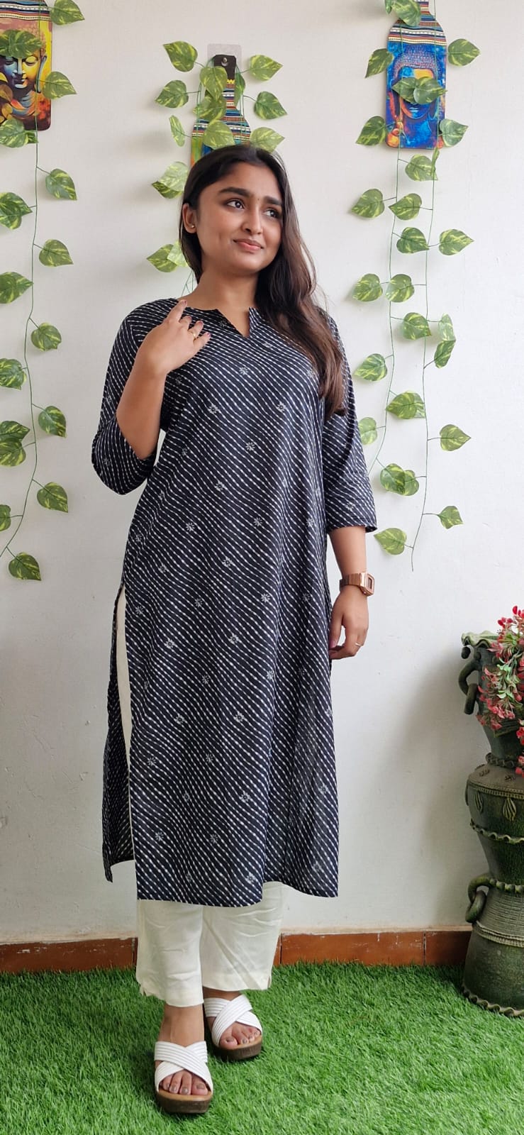 Bluish black lehariya kurta