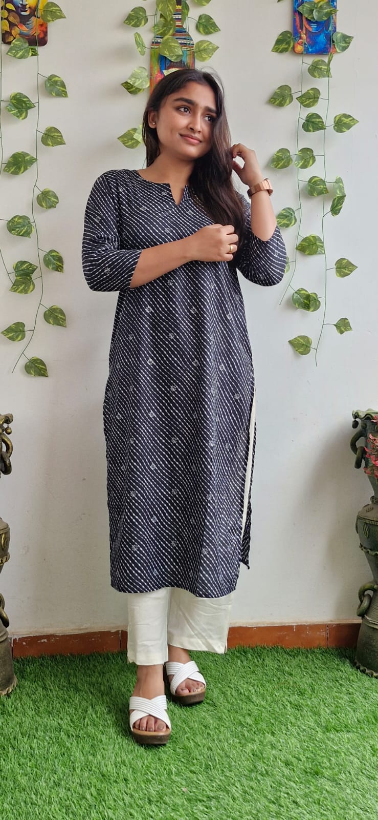 Bluish black lehariya kurta