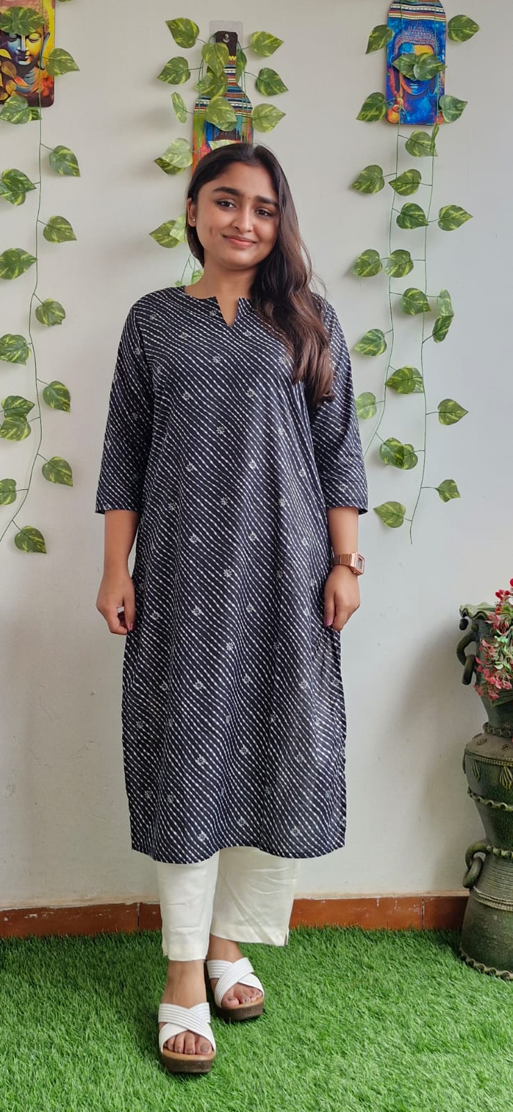 Bluish black lehariya kurta